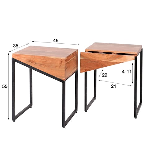 Table de chevet bois d'acacia 1 tiroir (lot de 2 tables, gauche et droite, pour lit 2 personnes) MELBOURNE