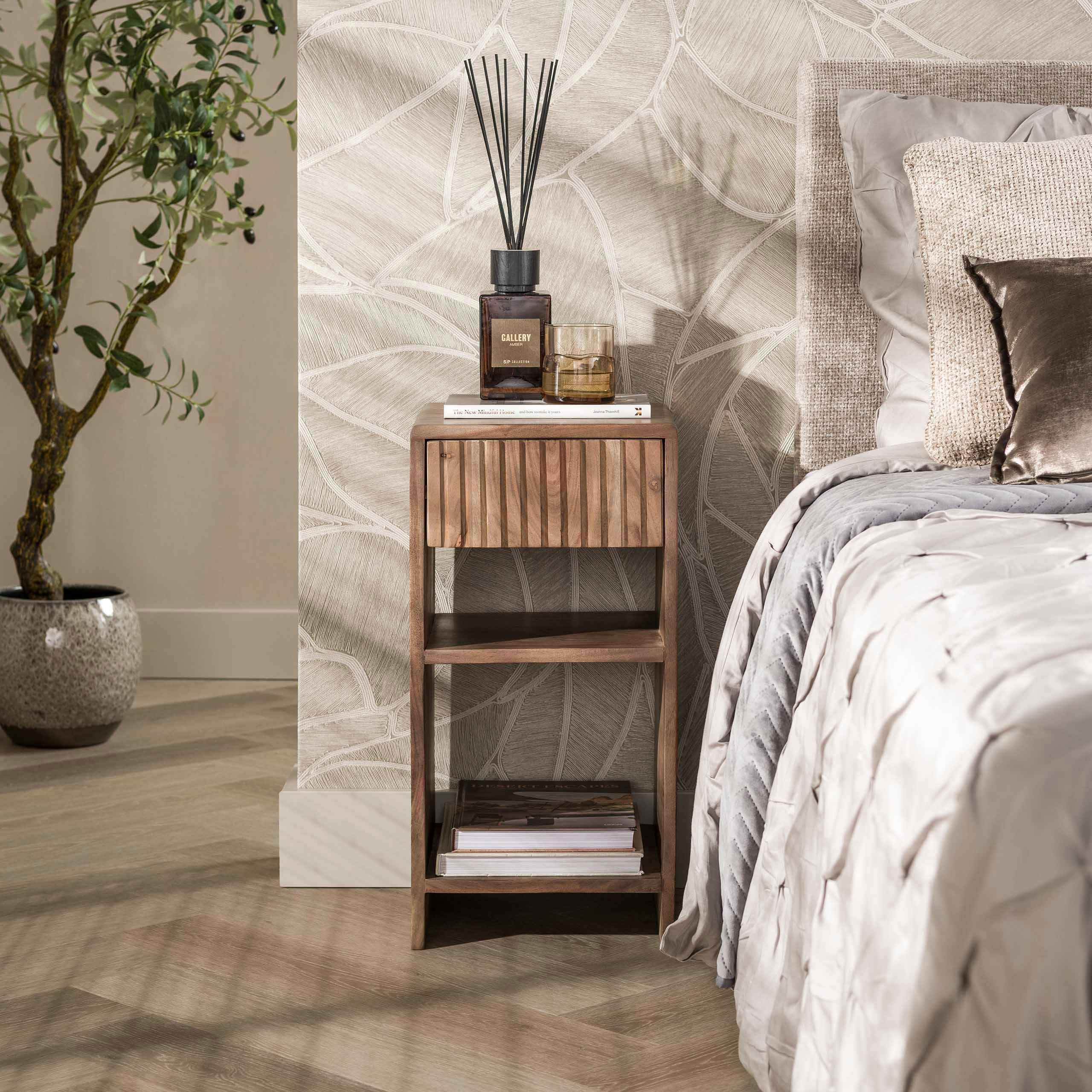 Table de chevet bois d'acacia brun 1 tiroir 2 tablettes NAKO