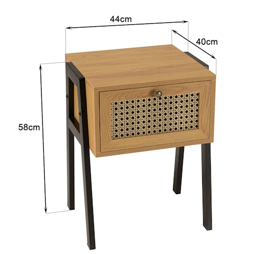 Table de chevet bois - métal 1 tiroir cannage PALMA