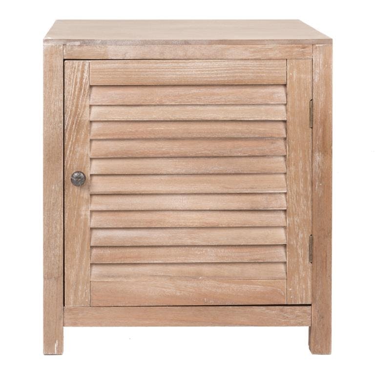 Table de chevet bois naturel patiné grisé blanchi porte à claire-voie L50xP50xH55cm PAOLIA