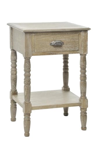 Table de chevet bois naturel patiné grisé blanchi un tiroir L48xP40xH74cm PAOLIA