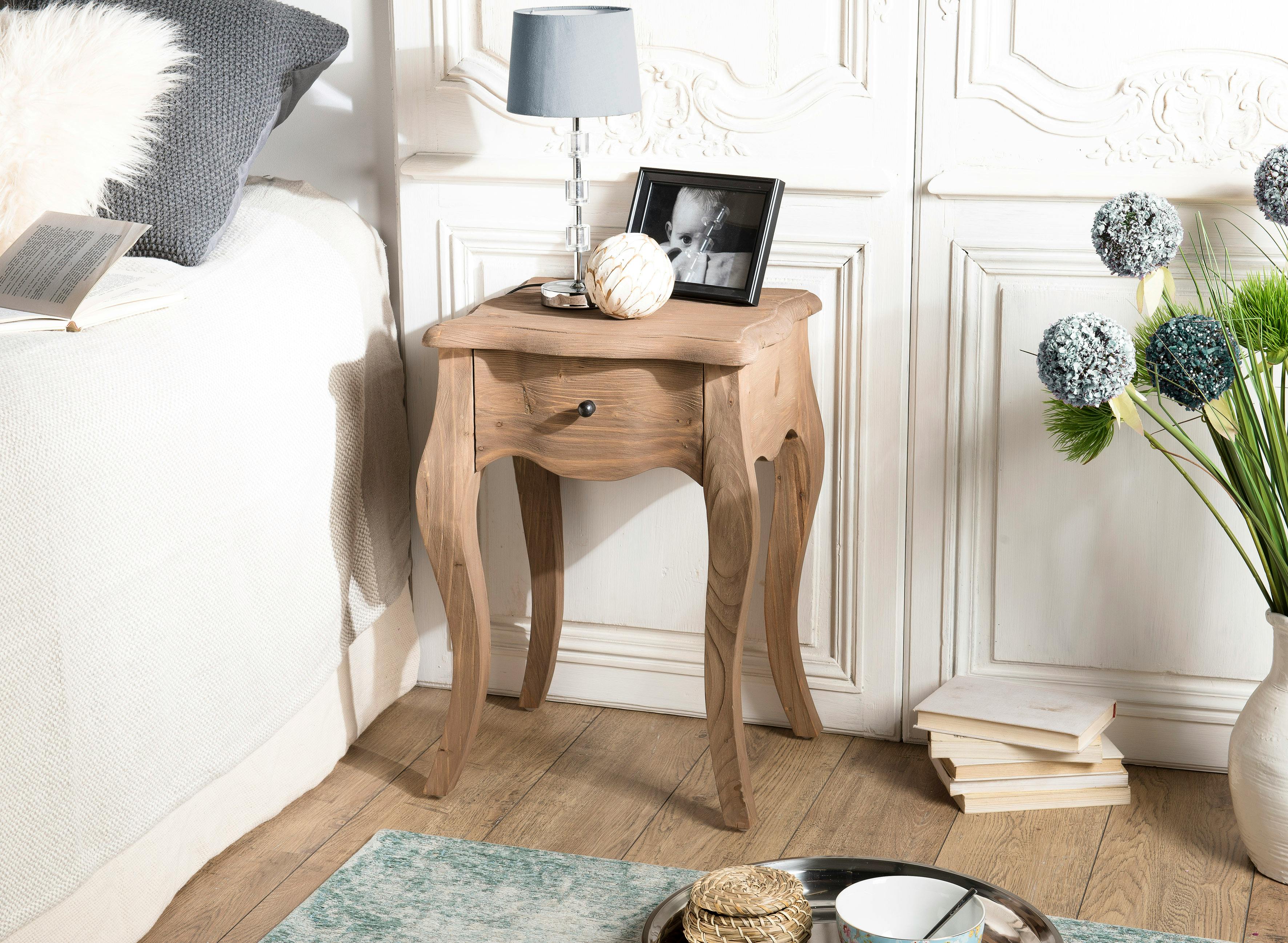 Table de chevet bois recyclé romantique 1 tiroir BRUGES