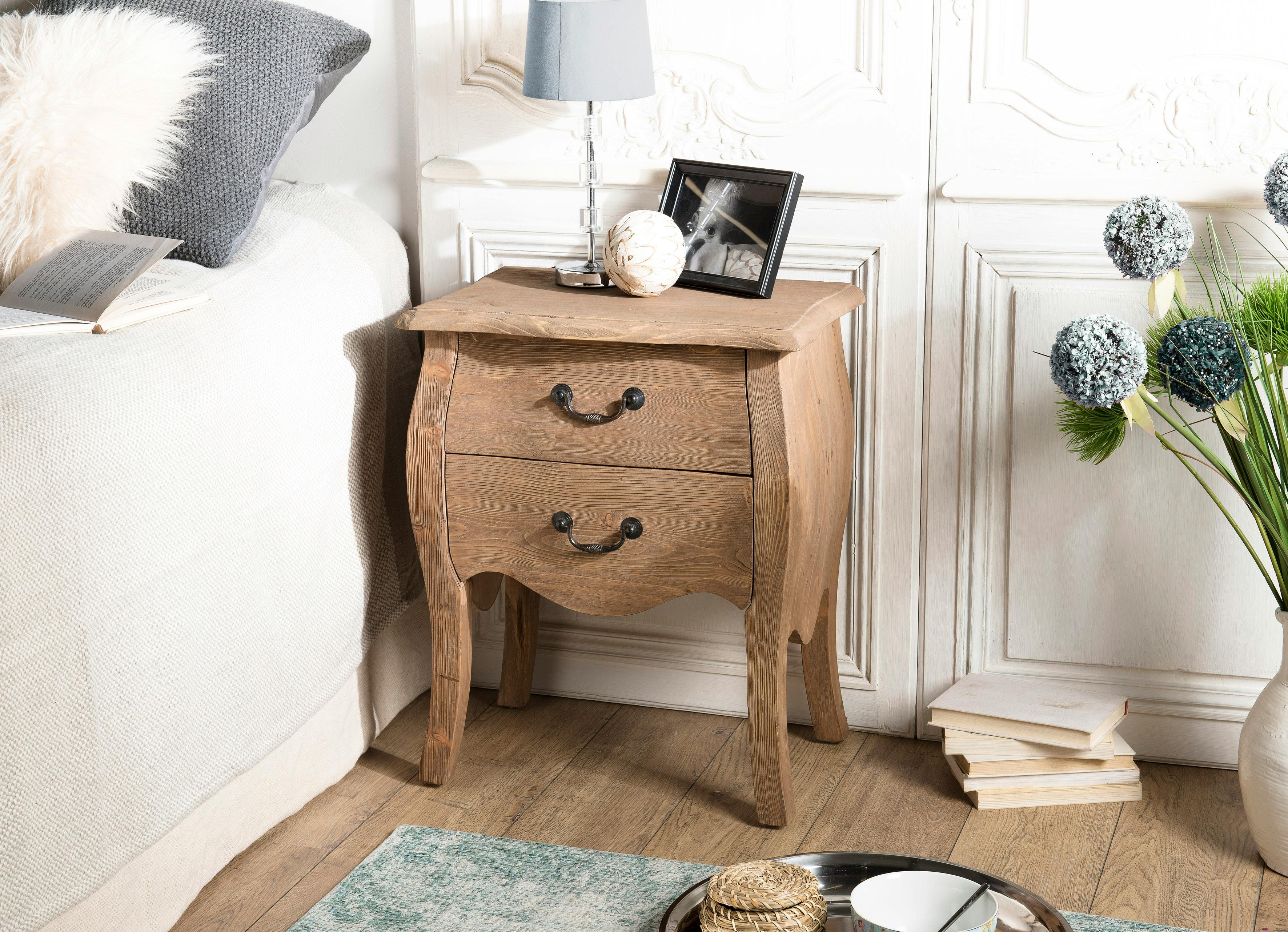 Table de chevet bois recyclé romantique 2 tiroirs BRUGES