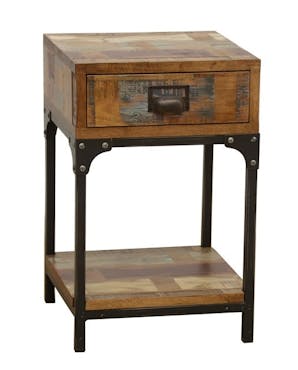  Table de Chevet / Bout de Canapé 1 tiroir, 1 plateau bas en Hévéa recyclé coloré et métal 35x35x55cm LOFT COLORS