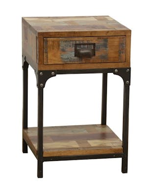 Table de Chevet / Bout de Canapé 1 tiroir, 1 plateau bas en Hévéa recyclé coloré et métal 35x35x55cm LOFT COLORS