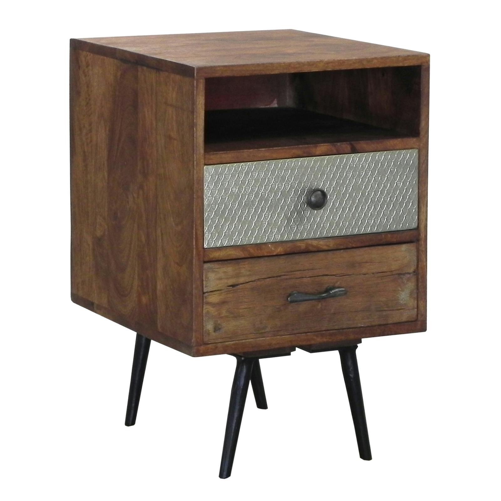 Table de Chevet / Bout de Canapé 2 tiroirs Patchwork et 1 niche en bois exotique 40x40x60cm PATCHOULI
