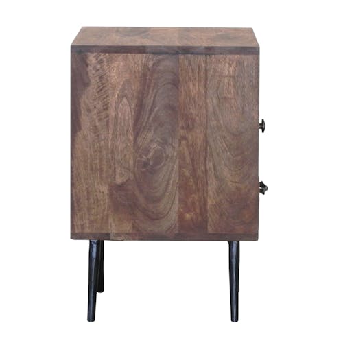 Table de Chevet / Bout de Canapé 2 tiroirs Patchwork et 1 niche en bois exotique 40x40x60cm PATCHOULI
