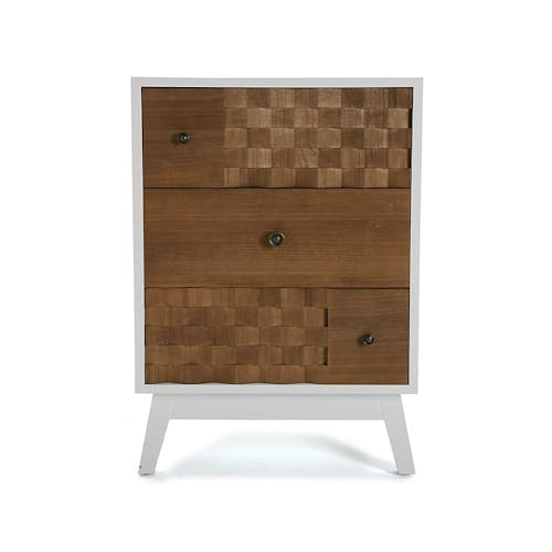 Table de Chevet / Bout de Canapé 3 tiroirs en bois blanc et tiroirs motif Patchwork 47x32x67cm HOSSEGOR