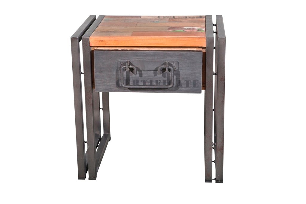 Table de chevet / Bout de canapé bois recyclé 1 tiroir 40x30x40cm CARAVELLE