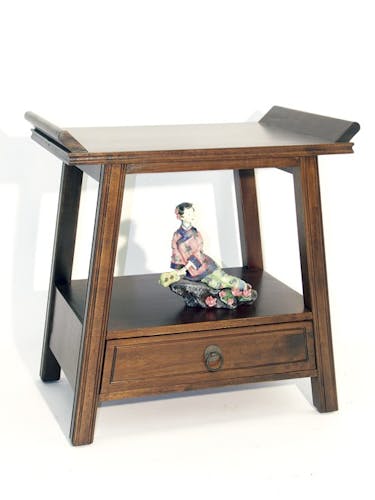 Table de chevet / Bout de canapé Chinois Hévéa 1 tiroir, 1 plateau 60x40x60cm MAORI