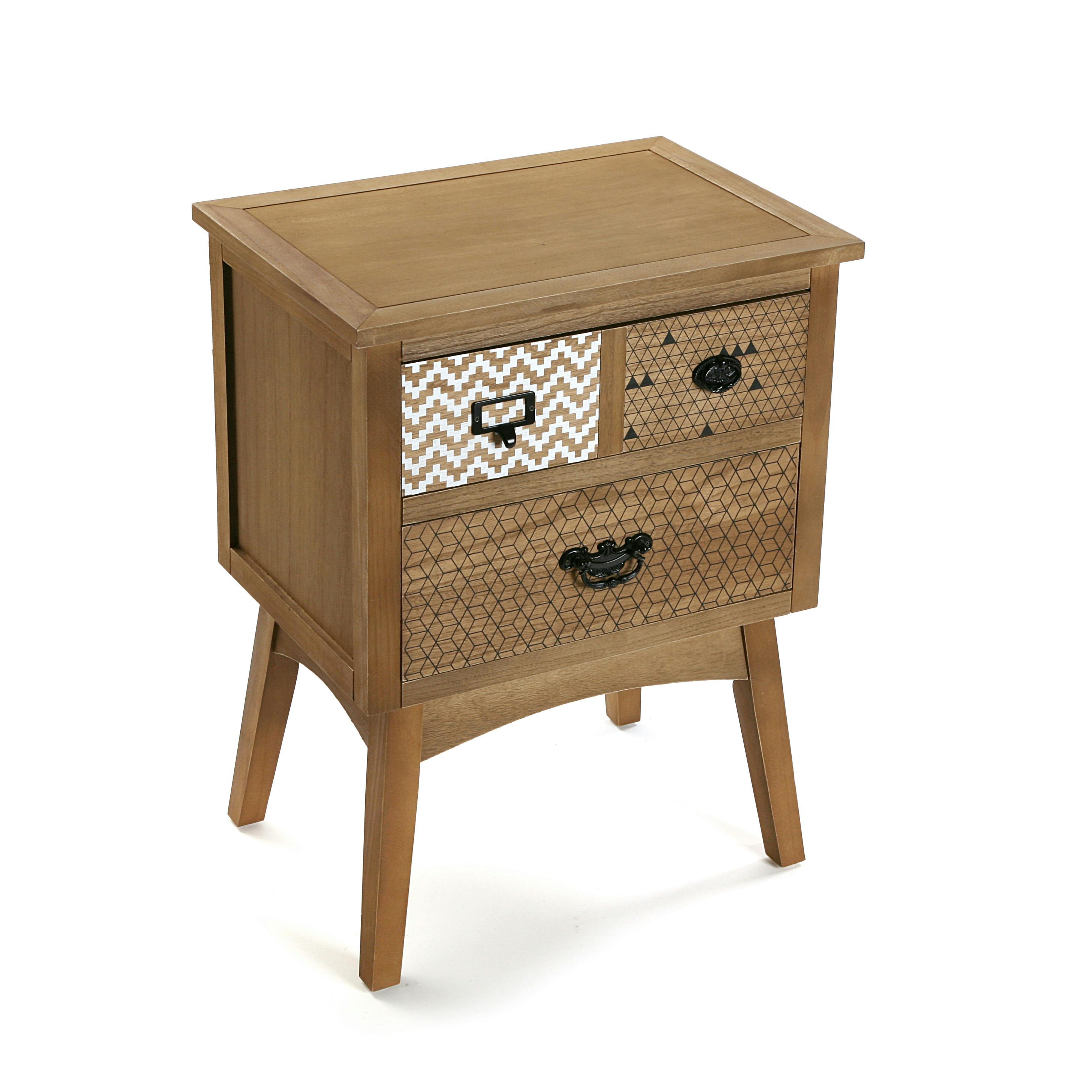 Table de chevet / Bout de canapé en pin 3 tiroirs 49x35x65,5cm GRAFT