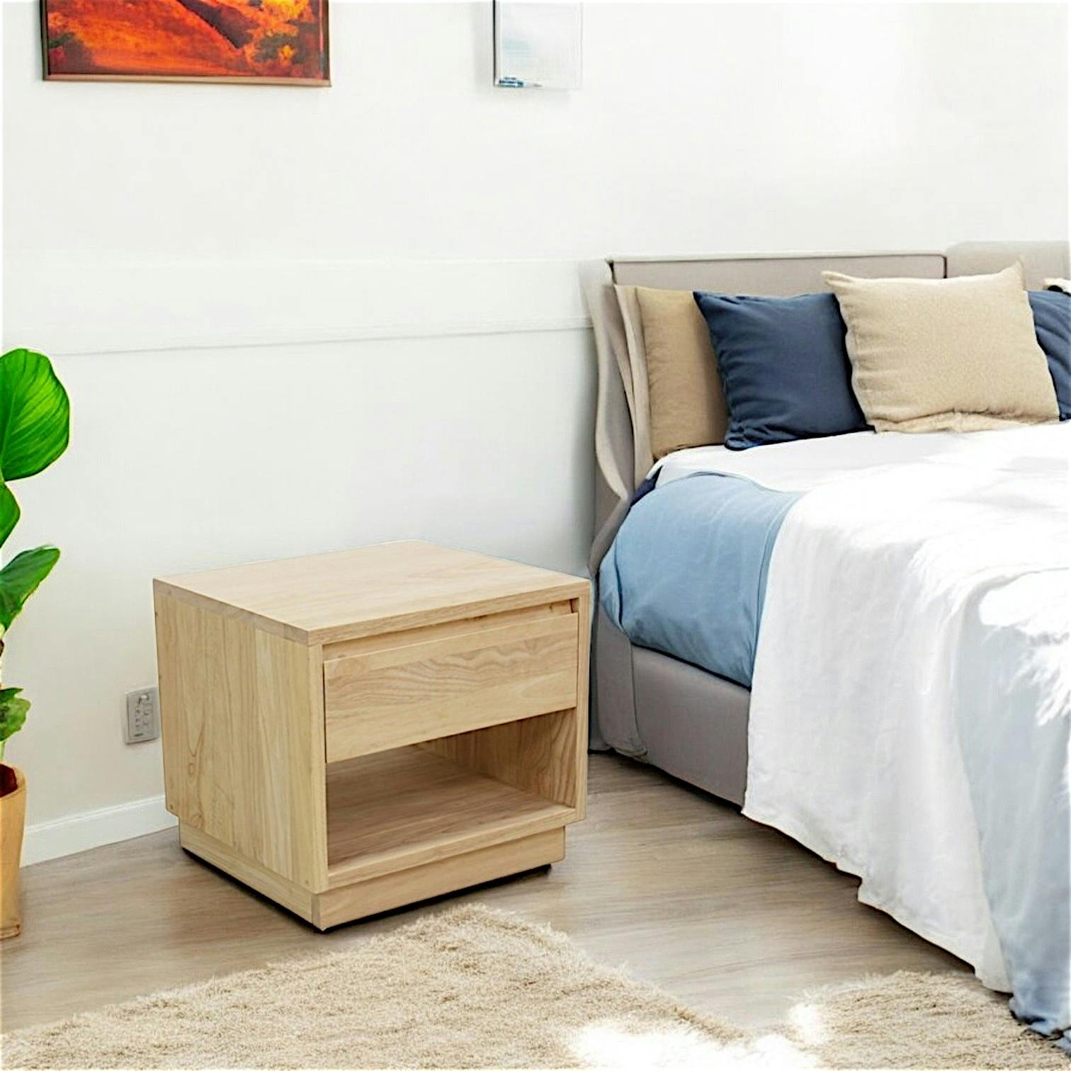 Table de Chevet / Bout de Canapé Hévéa 1 tiroir, 1 niche basse 50x50x50cm BALTIC