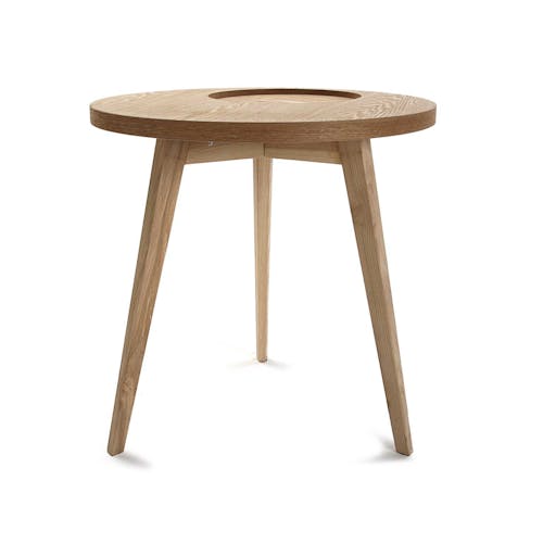 Table de chevet / Bout de canapé style scandinave en bois clair évidé forme ronde D50xH50cm