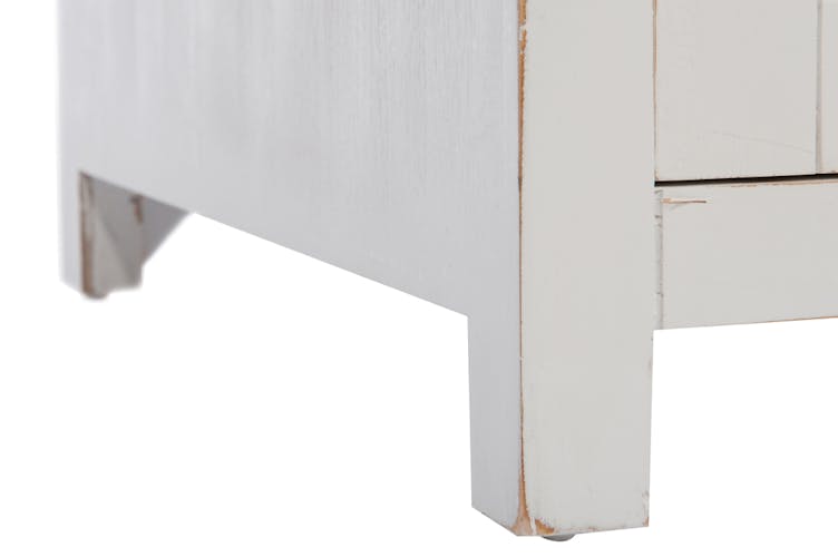 Table de chevet en bois blanc 1 porte en lattes, 50x50x55cm