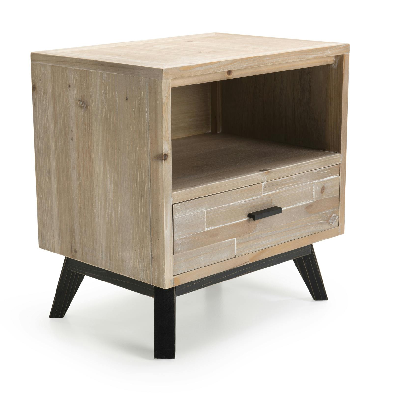 Table de chevet en bois blanchi 1 niche 1 tiroir PHOENIX