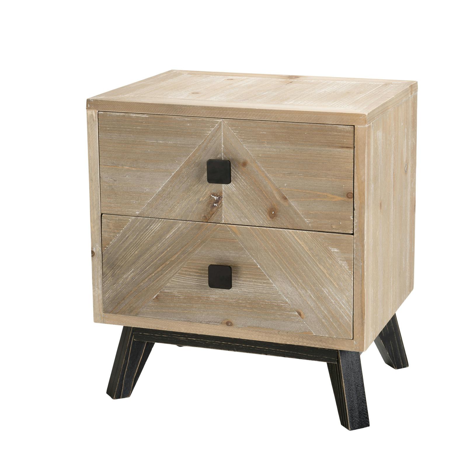 Table de chevet en bois blanchi 2 tiroirs PHOENIX