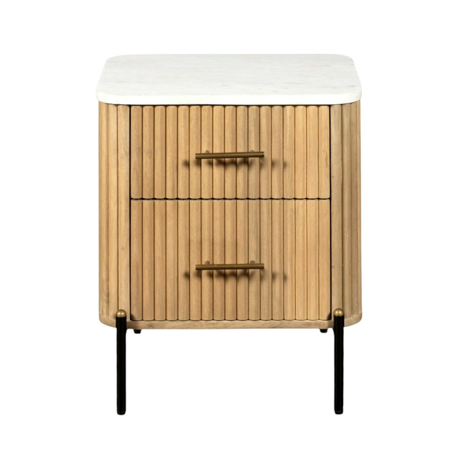 Table de chevet en bois de manguier et marbre MASSA