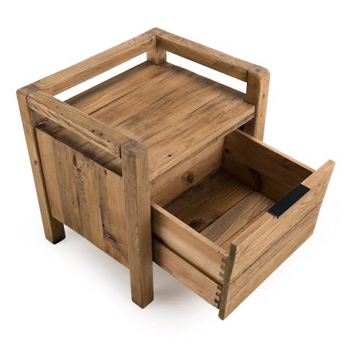Table de chevet en bois de pin recyclé 1 tiroir DENVER