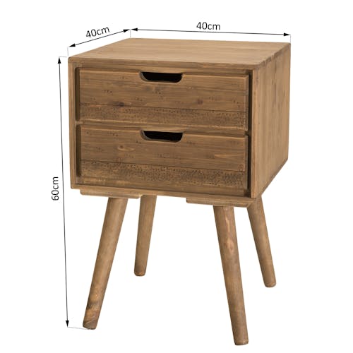 Table de chevet en bois de sapin 2 tiroirs LIMA