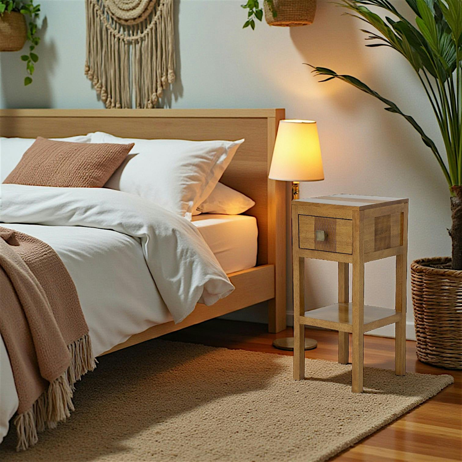 Table de chevet haute hévéa massif 1 tiroir 55cm GALA