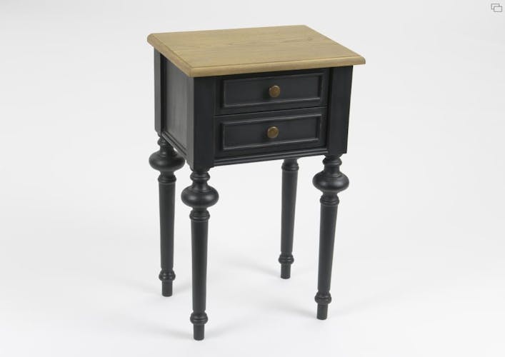 Table de chevet Louis XVI 2 tiroirs en bois bicolore noir NEW LEGENDE L40xP30xH65 AMADEUS