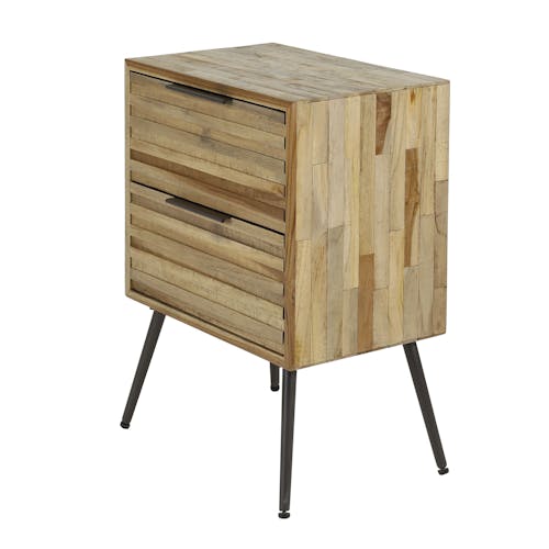 Table de chevet moderne 2 tiroirs en teck recyclé JAVA