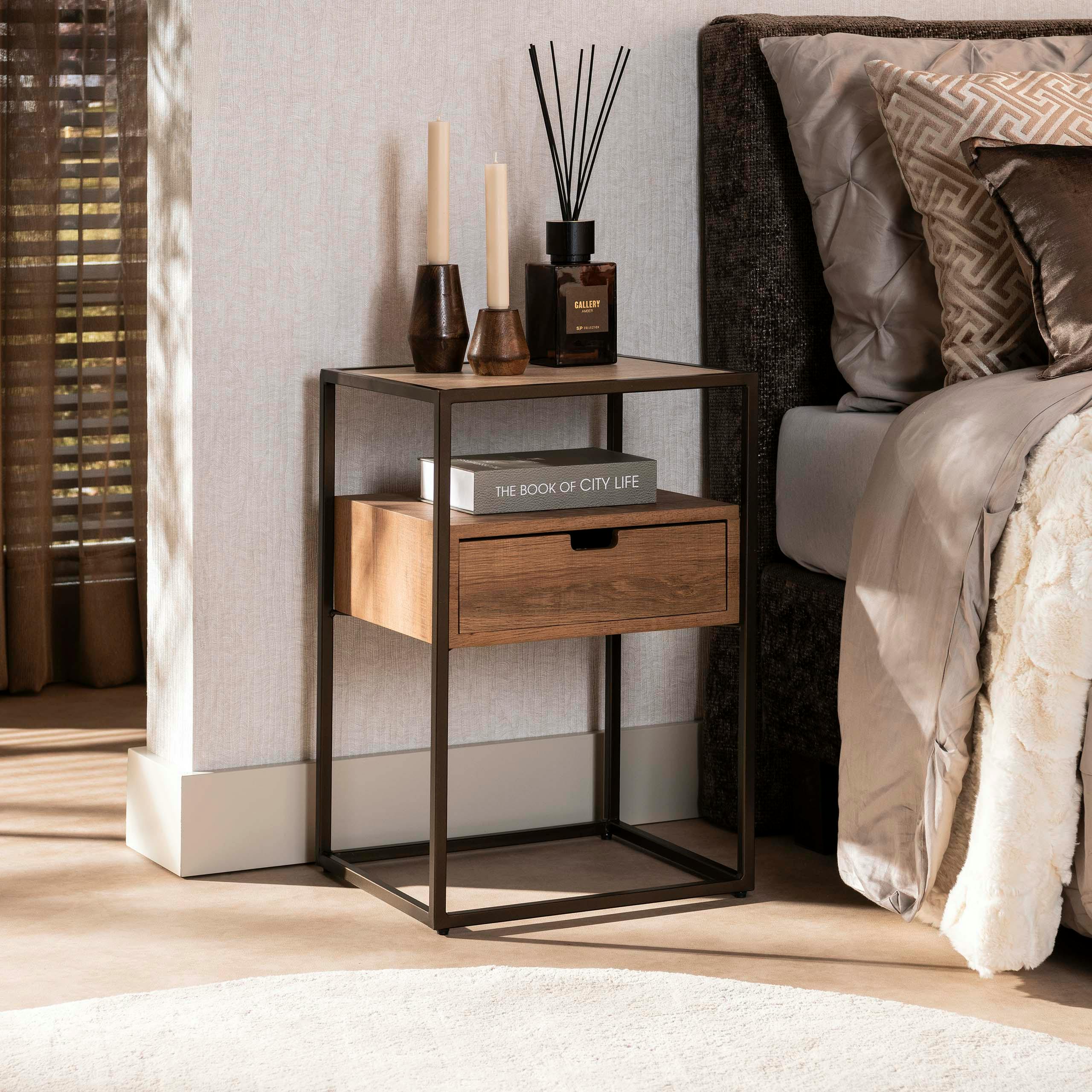 Table de chevet moderne effet travertin 1 tiroir ASCOLI