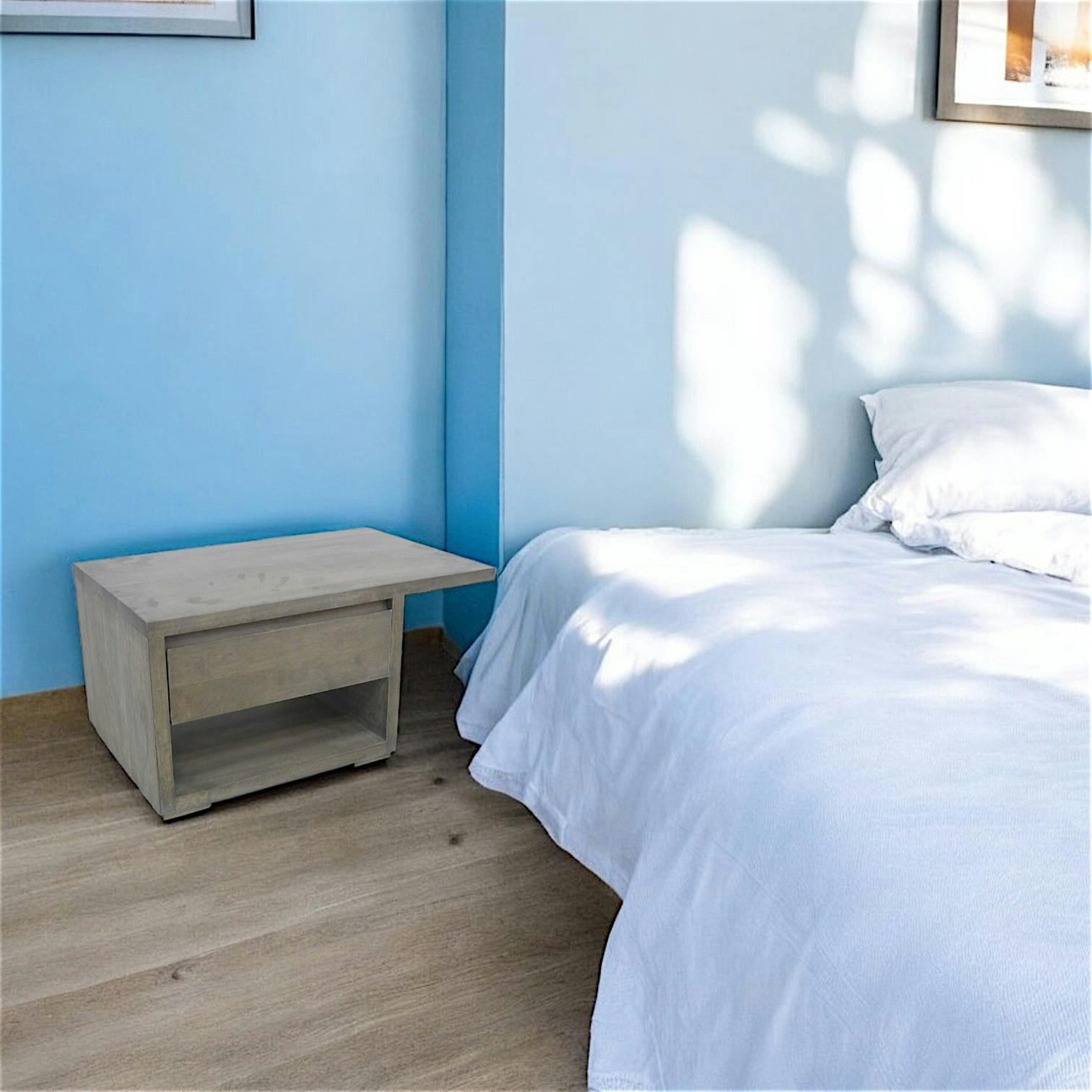 Table de chevet moderne hévéa recto verso 65cm OLGA