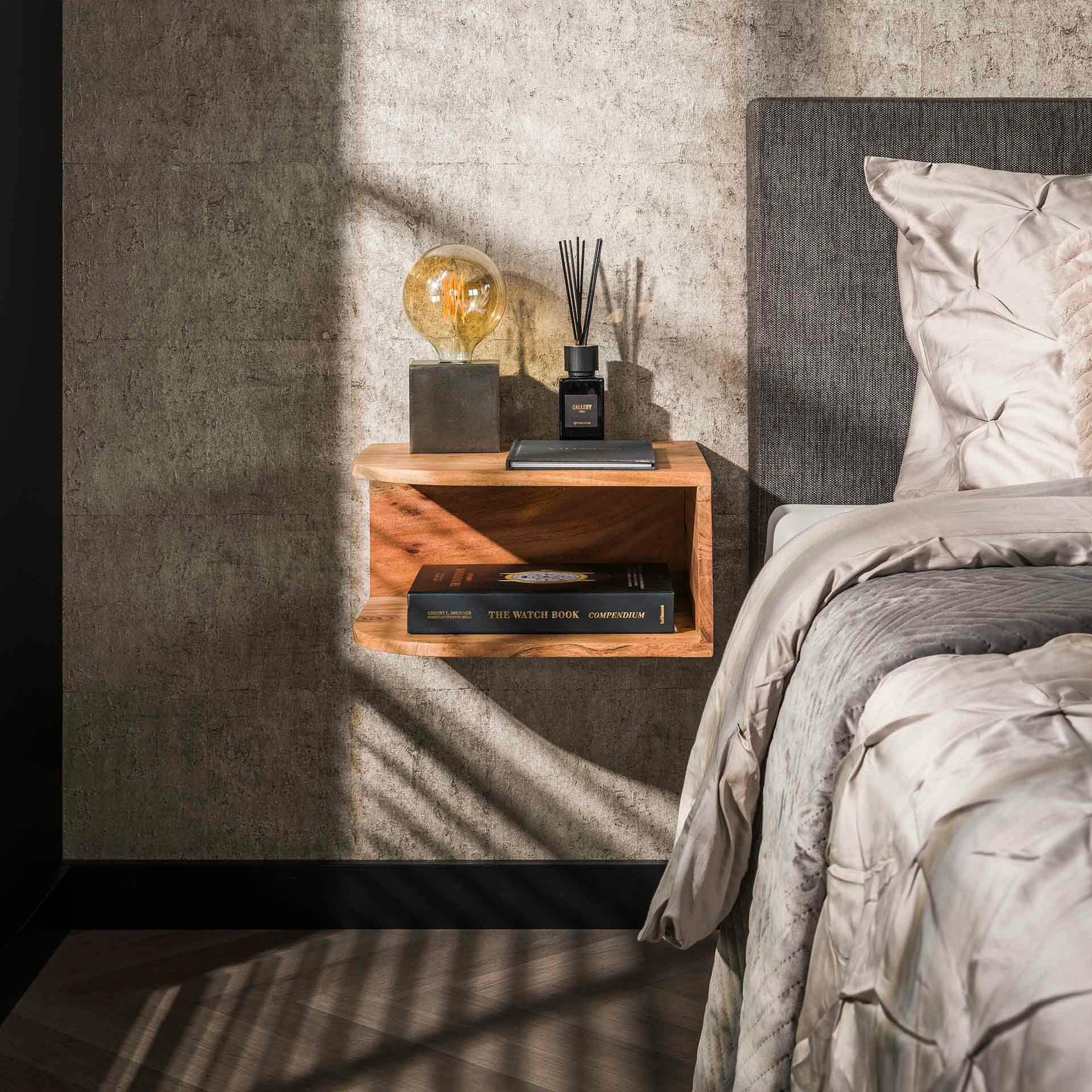 Table de chevet murale en bois d'acacia avec rangement (lot de 2) MELBOURNE