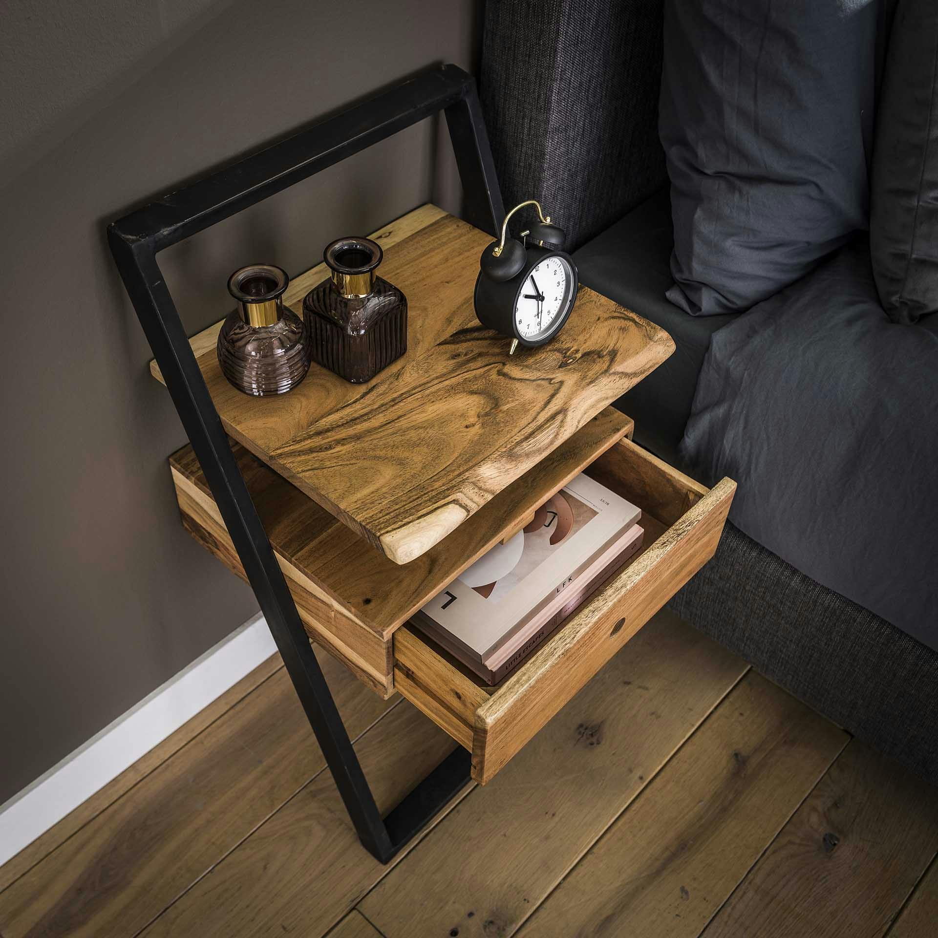 Table de chevet murale en bois et métal MELBOURNE