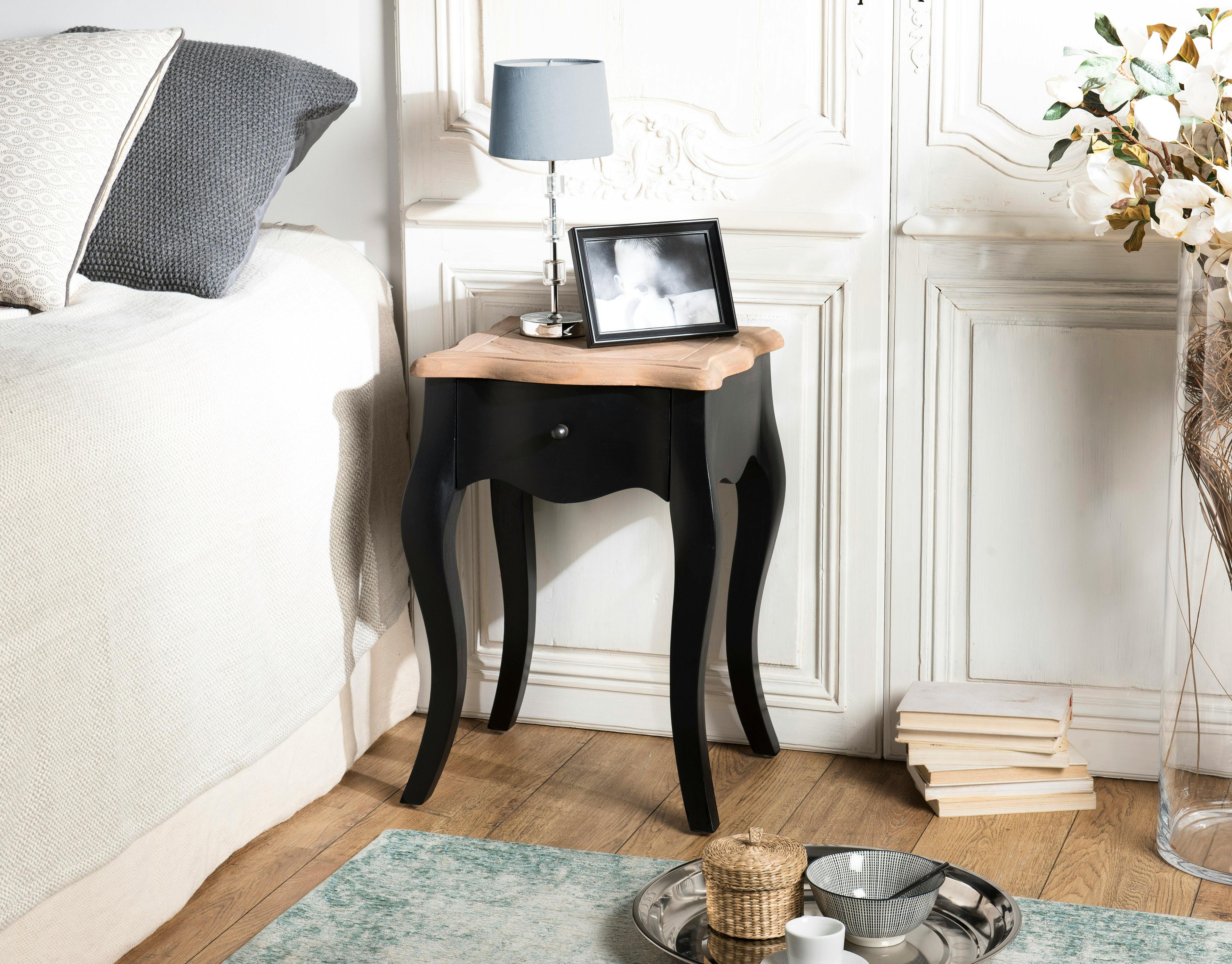 Table de chevet noire romantique 1 tiroir SALZBOURG