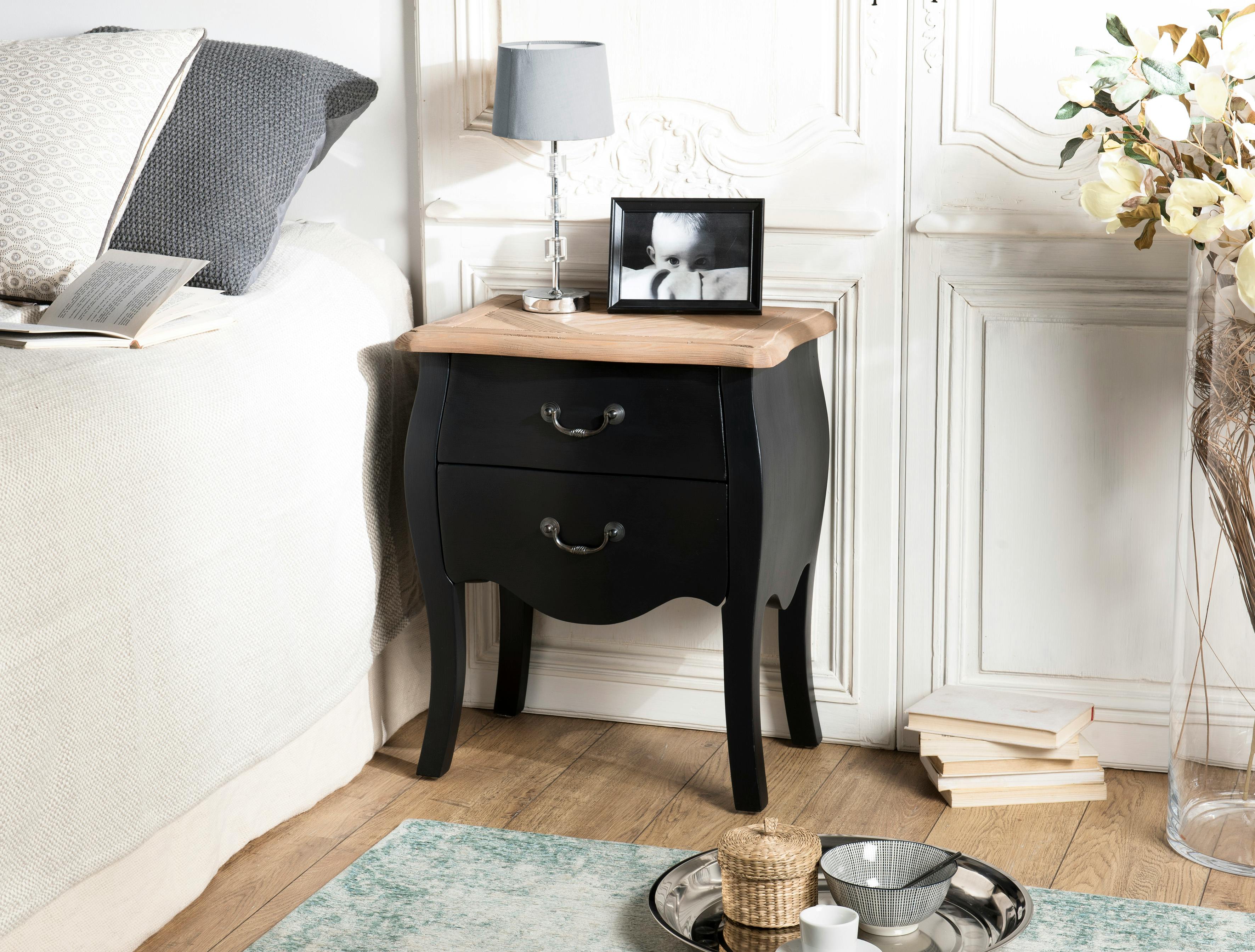 Table de chevet noire romantique 2 tiroirs SALZBOURG