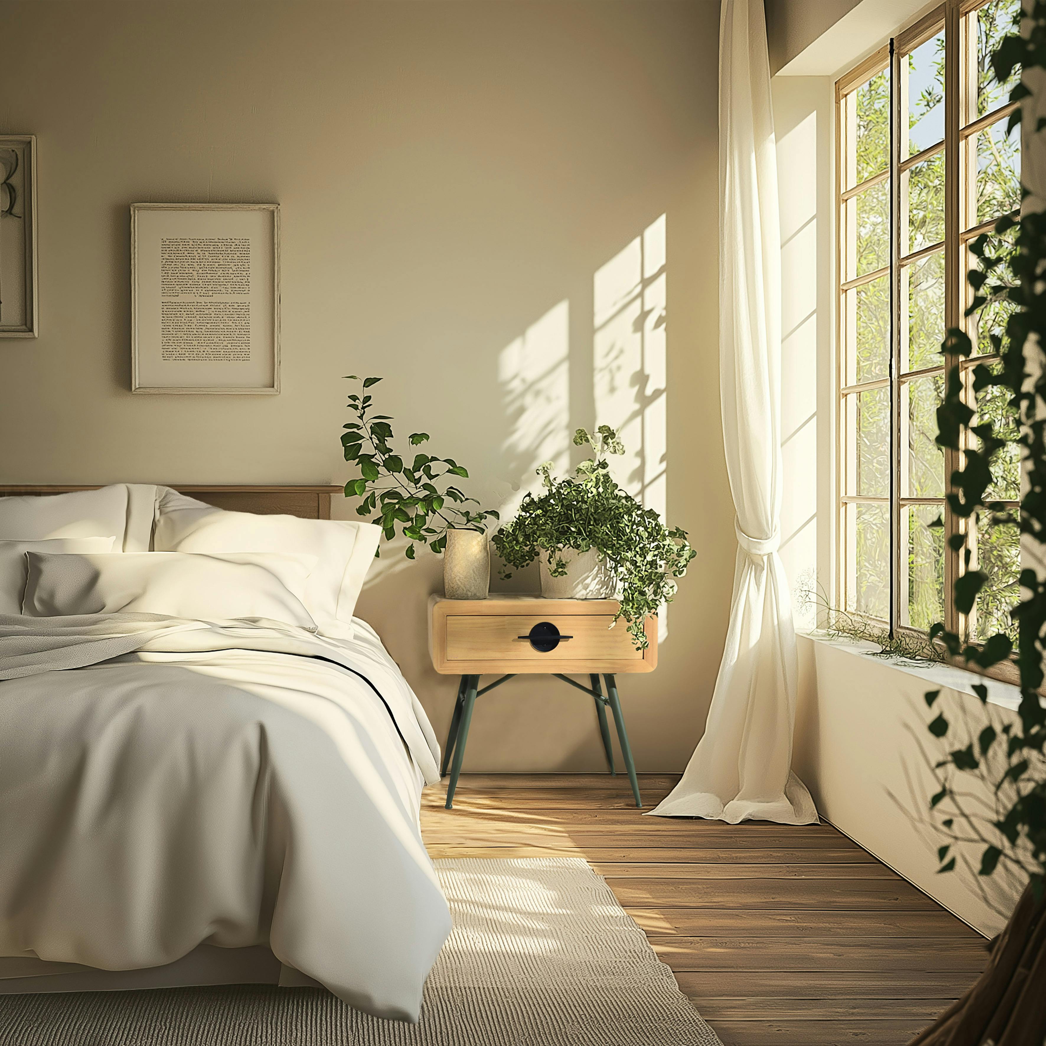 Table de chevet pin naturel et pieds métal vert BAGAN