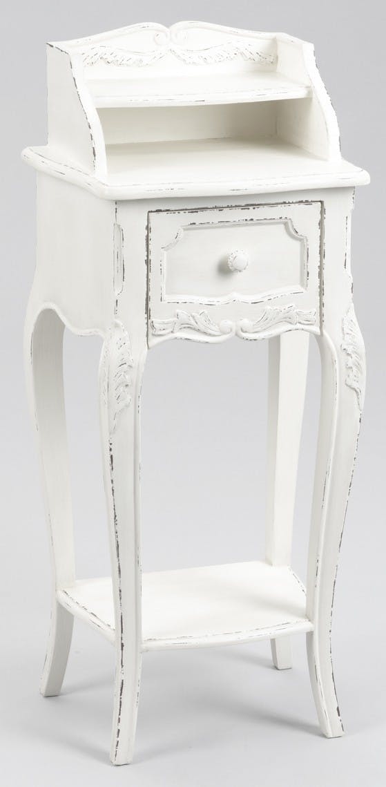 Table de chevet shabby bois blanc vieilli 1 tiroir COMTESSE L 40 x P 30 x  H 90 AMADEUS