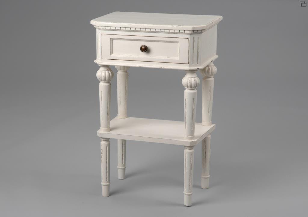 Table de chevet shabby bois blanc vieilli 1 tiroir LEONIE L 45 x P 30 x  H 70 AMADEUS