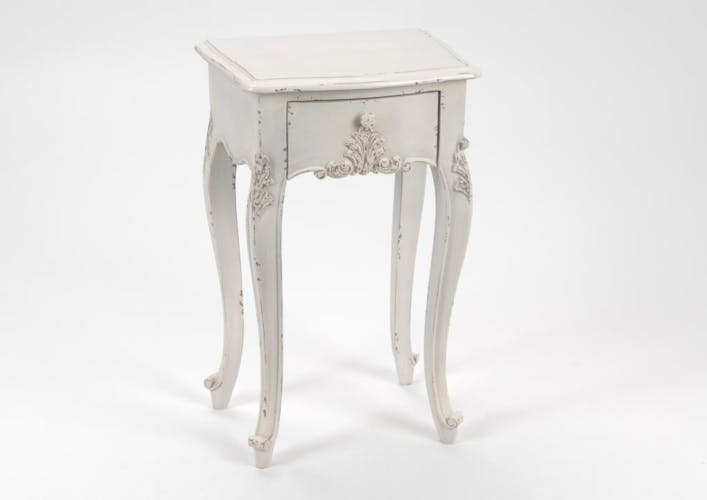 Table de chevet shabby bois blanc vieilli 1 tiroir LOUISE L 40 x P 30 x  H 65 AMADEUS