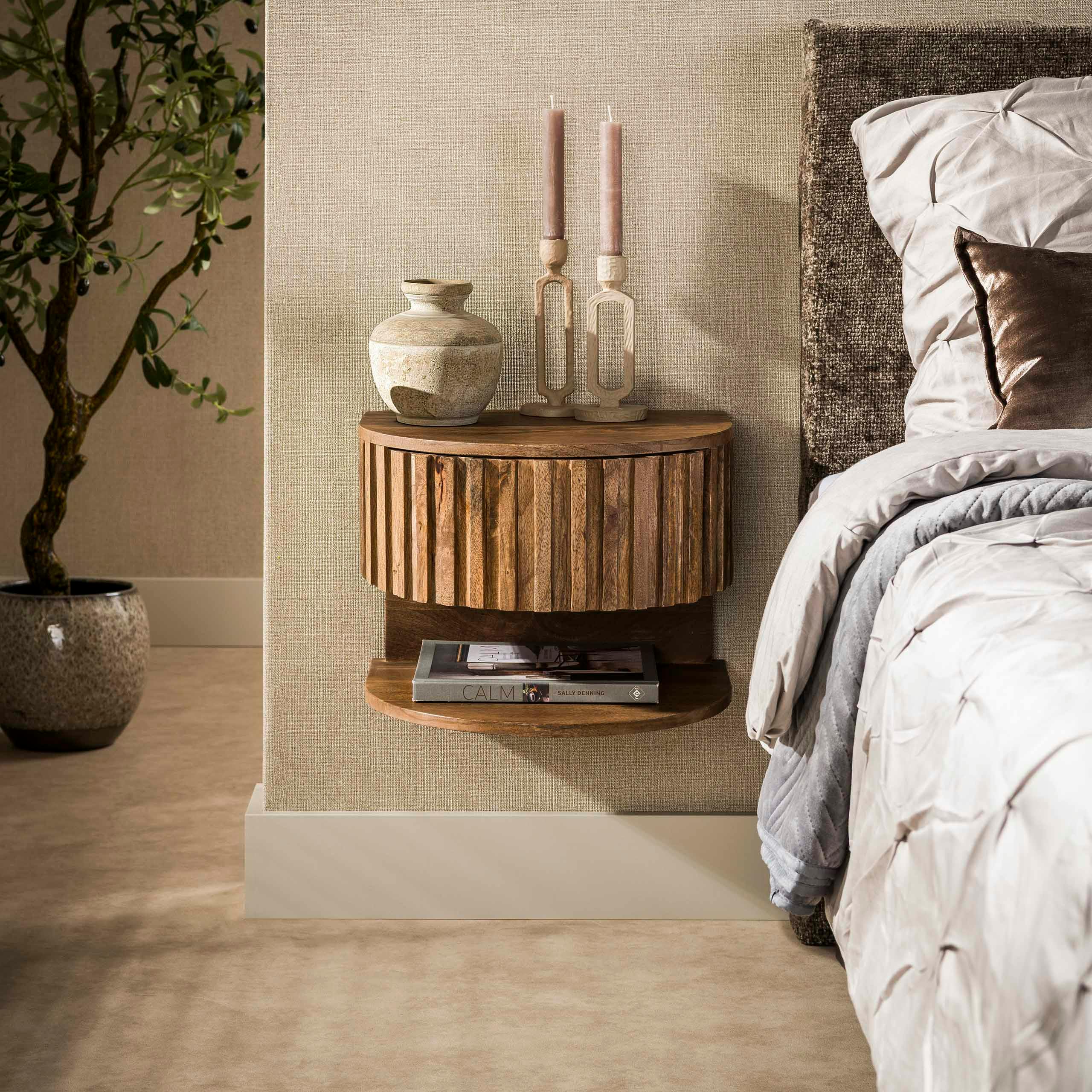 Table de chevet suspendue en bois 1 tiroir 1 tablette DELHI