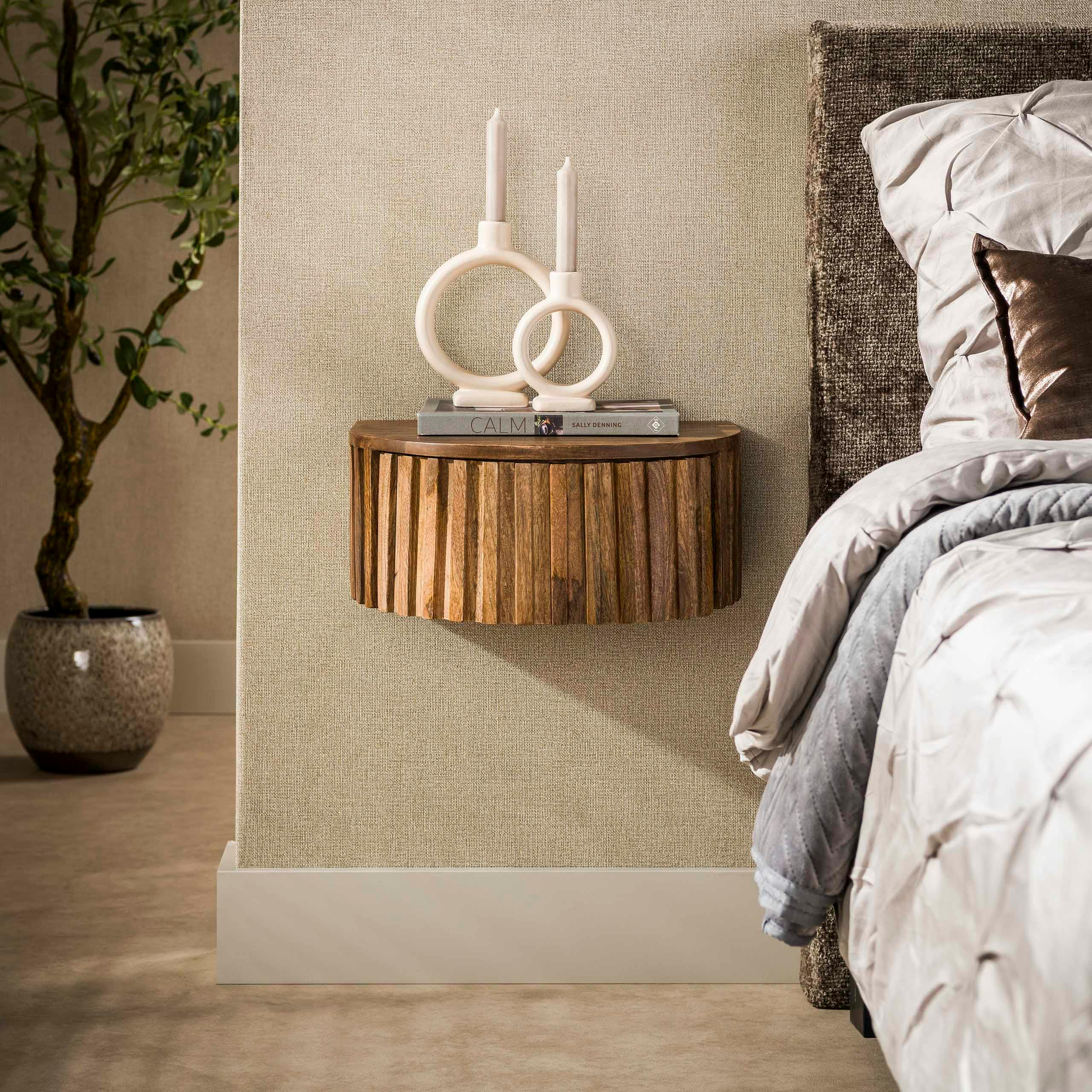 Table de chevet suspendue en bois rainuré 1 tiroir DELHI