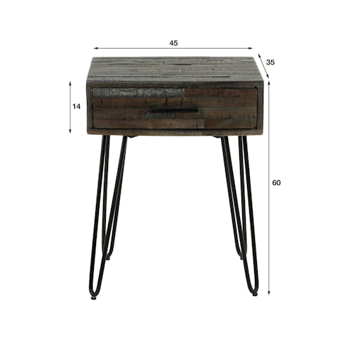 Table de chevet vintage en bois grisé 1 tiroir MELBOURNE
