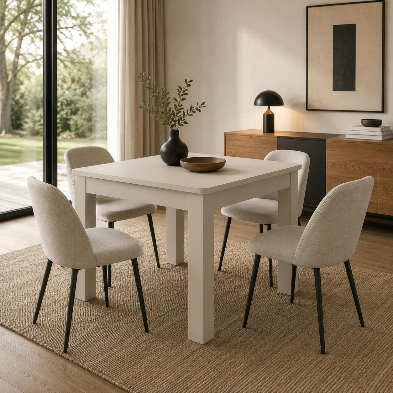 Table de cuisine carrée beige avec tiroir à couverts ALVA