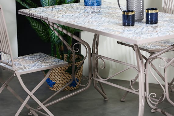 Table de jardin carreaux de ciment bleu et taupe 140 cm GRENADE