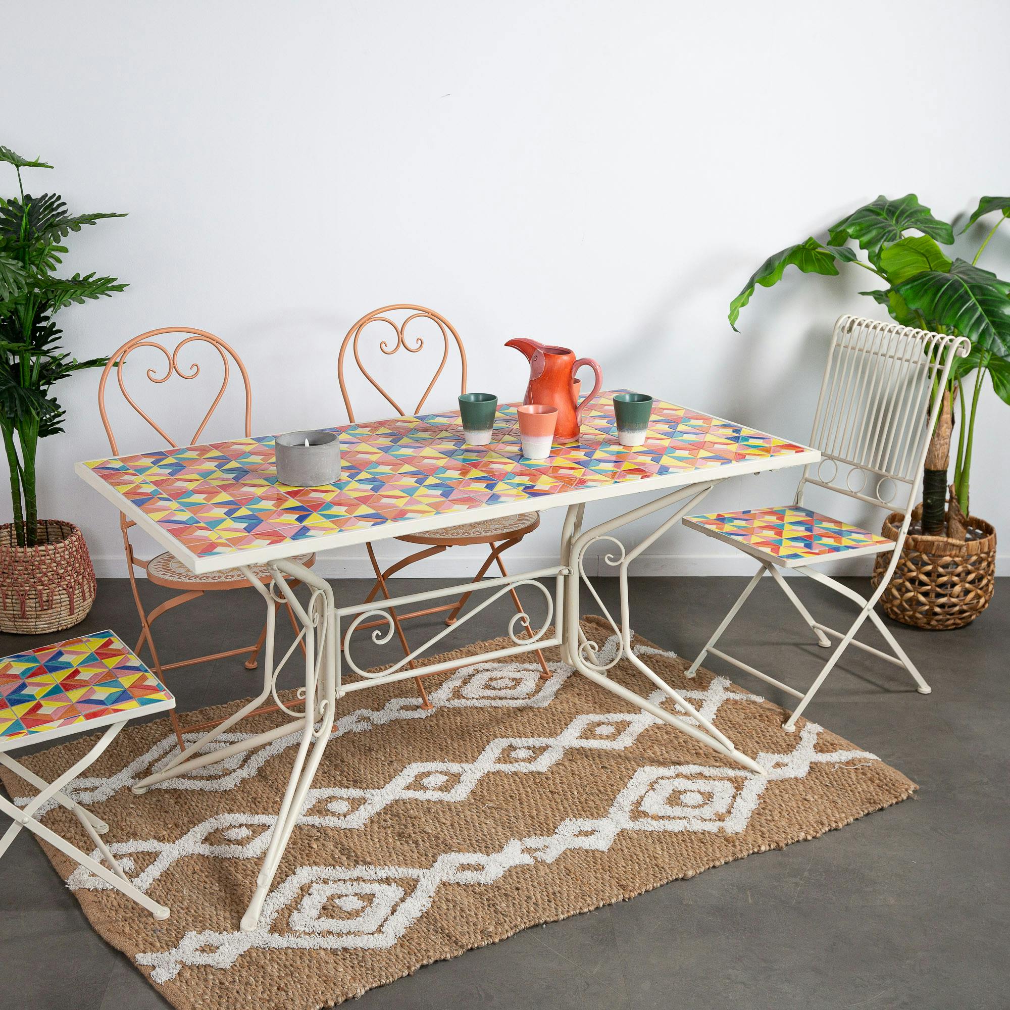 Table de jardin carreaux de ciment multicolores 140 cm GRENADE