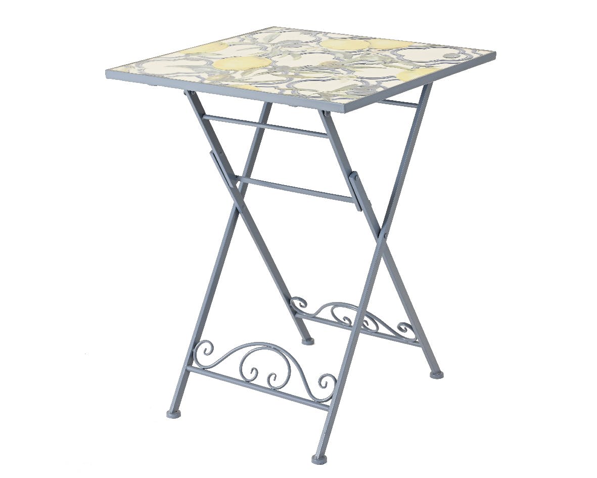 Table de jardin carrée 58 cm bleue décor mosaïque citrons GRENADE