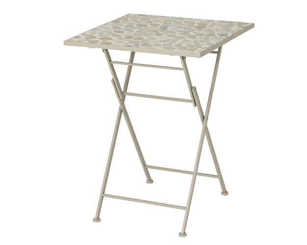 Table de jardin carrée 58 cm gris/beige décor mosaïque galets GRENADE