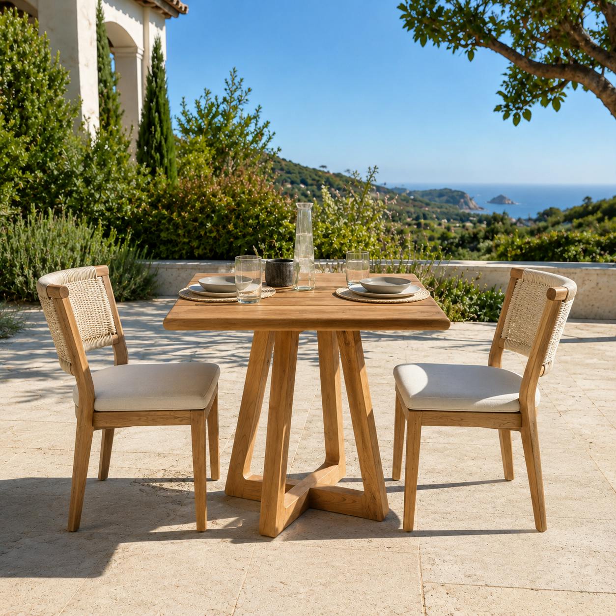Table de jardin carrée 70 cm en teck recyclé ORIA