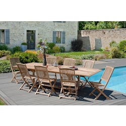 Table de jardin en teck brut rectangle extensible 200/300x120x76cm SUMMER