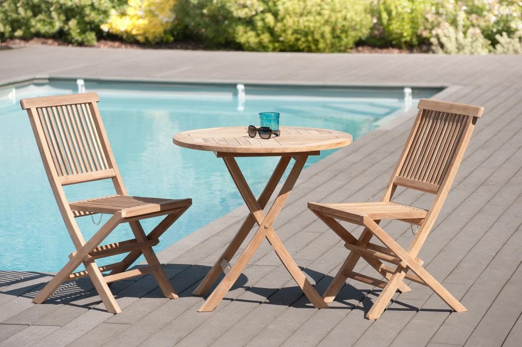 Table de jardin en Teck brut ronde pliante 80cm SUMMER