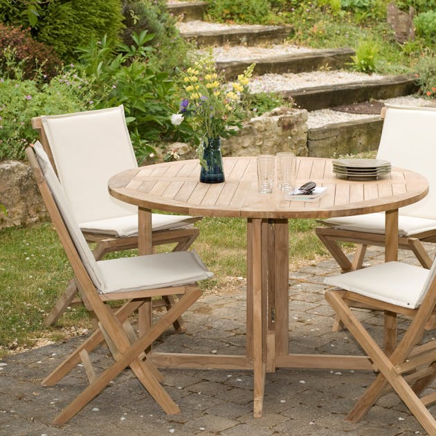 Table de jardin en Teck ronde pliante papillon 120cm SUMMER | Tables d