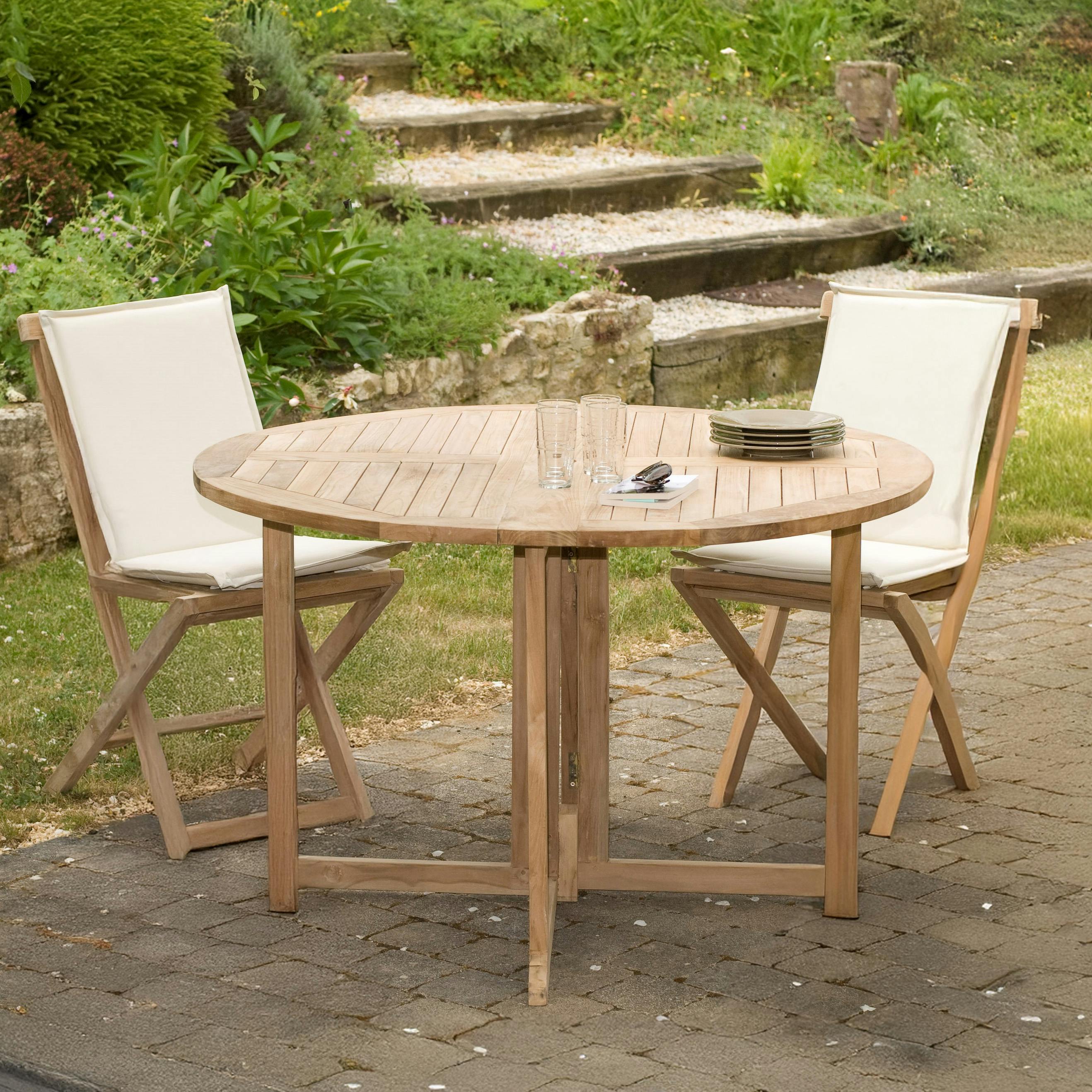 Table de jardin en Teck ronde pliante papillon 120cm SUMMER