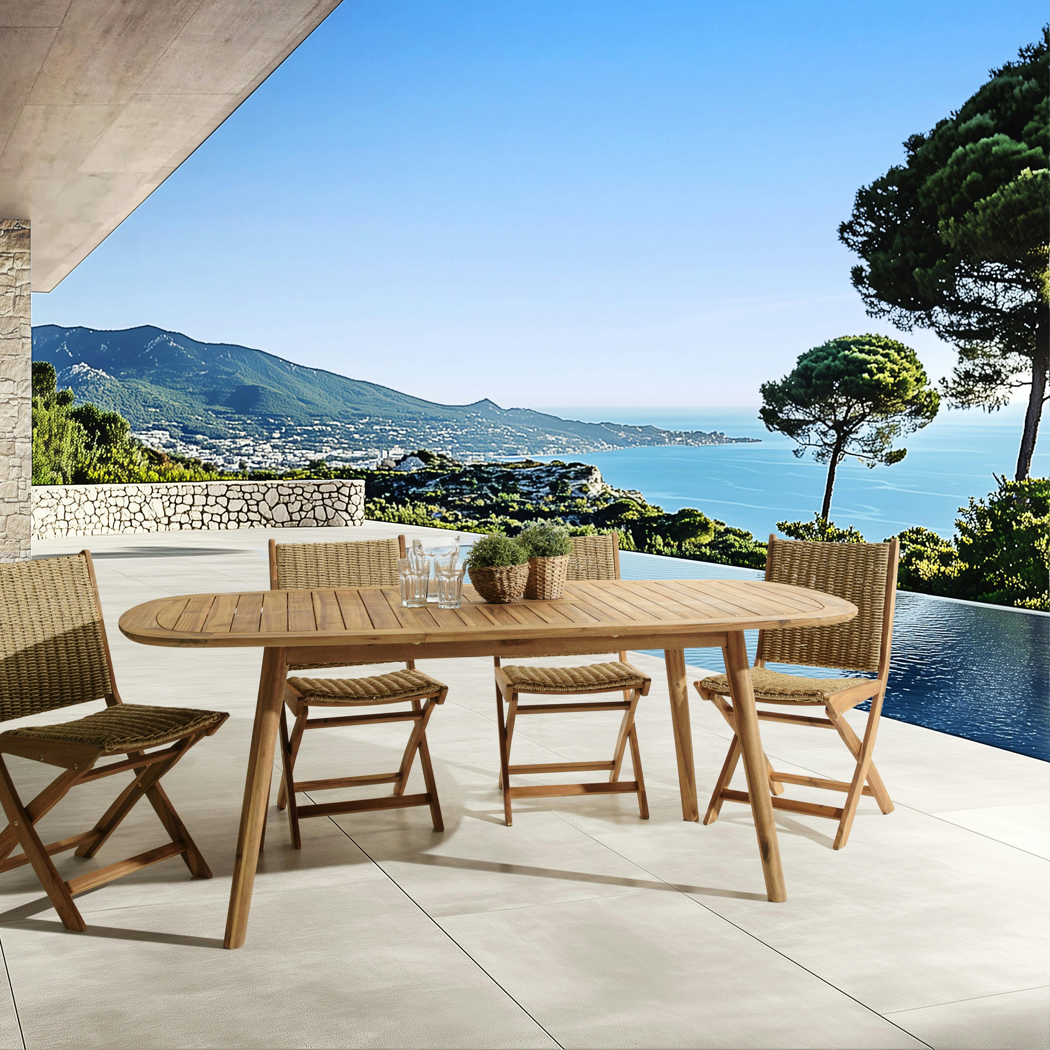 Table de jardin extensible en acacia huilé 150/200x100cm OSTIA